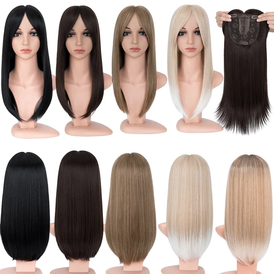 Benehair cheveux Toppers pour femmes 18 '' Striaght Topper cheveux avec frange pour cheveux aminciss