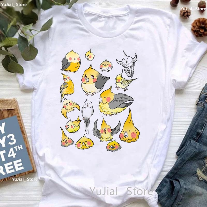 T-shirt imprimé pour femme, cool, calopsitte, perroquet, art, ciel étoilé, drôle, mode estivale, est