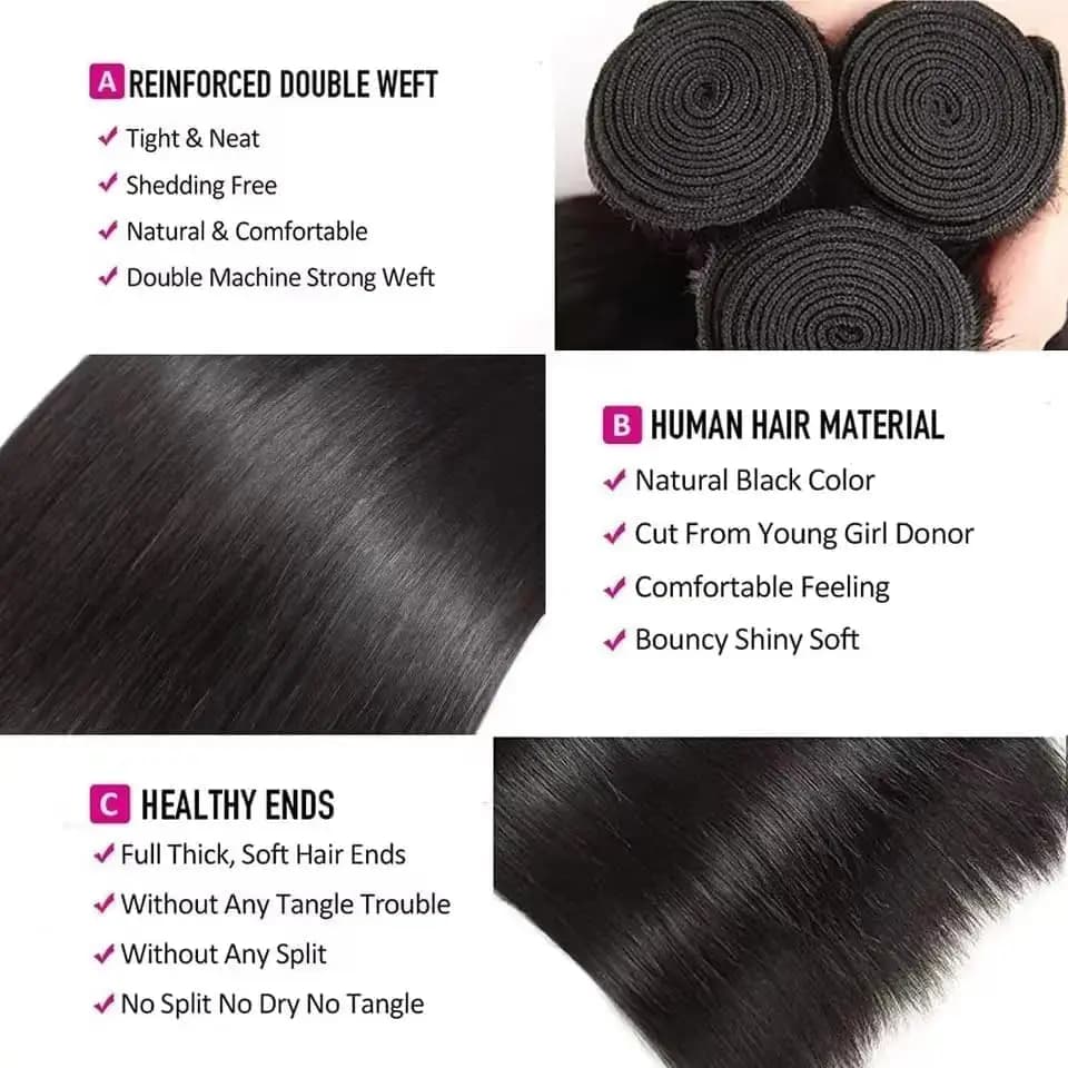 Tissage Cheveux Humains Mèches brésiliennes 100% naturelles lisses, cheveux vierges non traités, Ext
