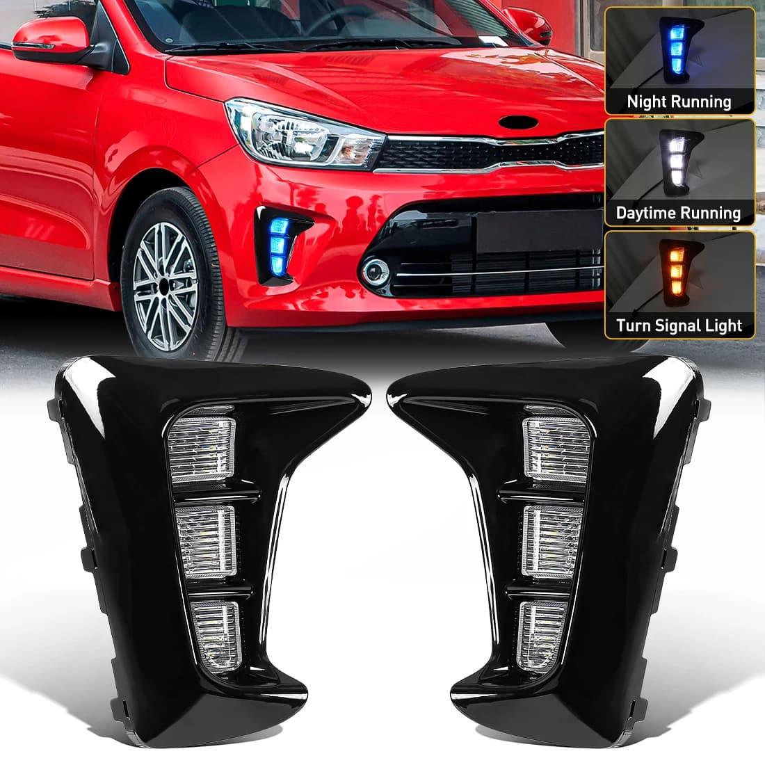 Led DRL pour Kia Pegas 2018 2019 feux diurnes clignotants dynamiques antibrouillard Auto blanc jaune