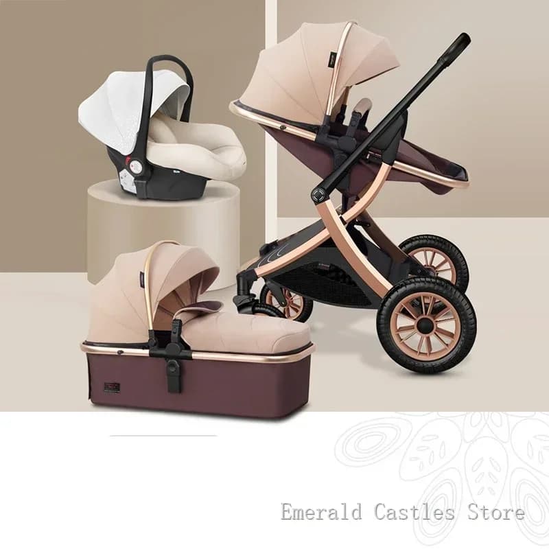 Poussette Haute Pliable 3 en 1 avec Siège Auto pour Bébé, Berceau Inclinable pour Nouveau-né