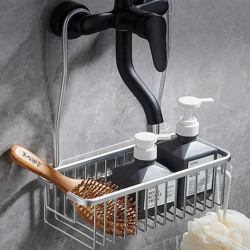 Étagère de salle de bain en aluminium sans perçage, étagère de douche, porte-shampooing, panier de r