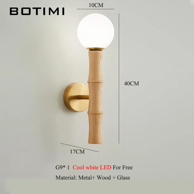 BOTIMI – applique murale ronde en bois massif, Base dorée, Luminaires de chevet modernes en verre, d