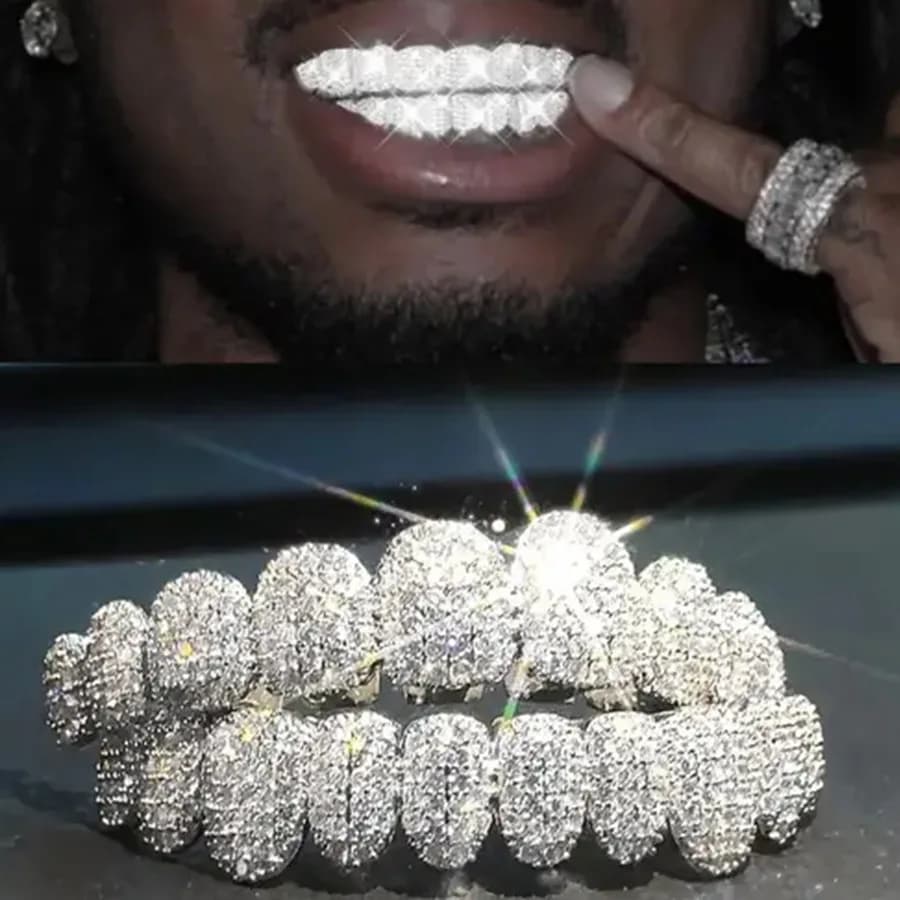 TOPGRILLZ glacé 10 haut et 10 bas 5A CZ pierres dents Grillz Punk rappeur 14K plaqué or Zircon bouch