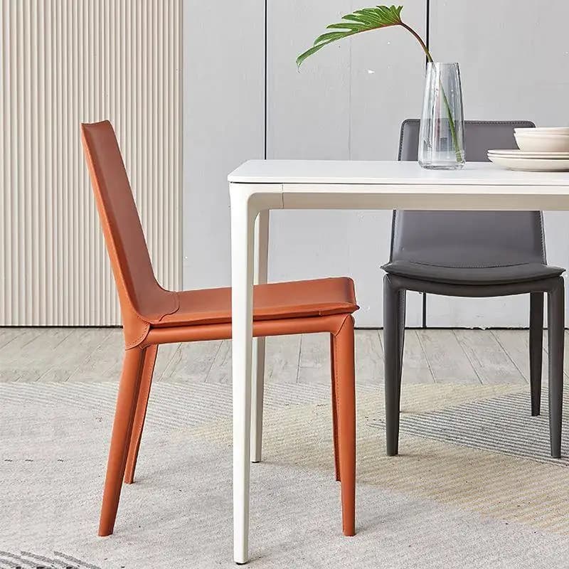 Chaise de salle à manger en cuir de selle minimaliste italienne, chaise de luxe à dossier confortabl
