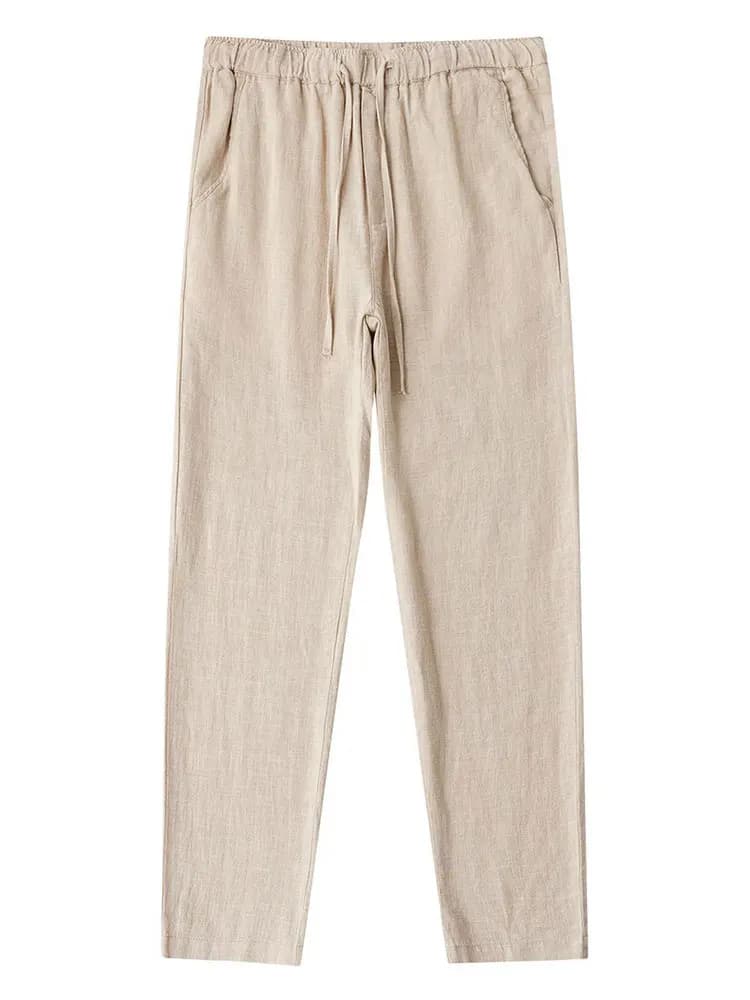 Pantalon Chino décontracté en coton et lin pour hommes, jambes larges, léger, Baggy, survêtement en 