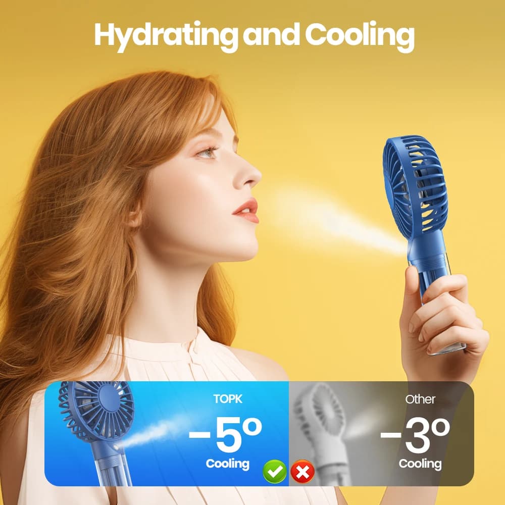 TOPK Mini ventilateur portable avec brume d'eau, capacité 2000 mAh et fonction d'humidification pour