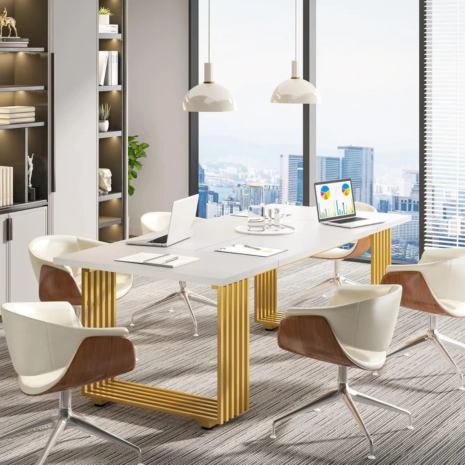 Bureau de travail blanc LITTLE TREE 70,9 pouces, bureau de direction moderne avec pieds en métal dor