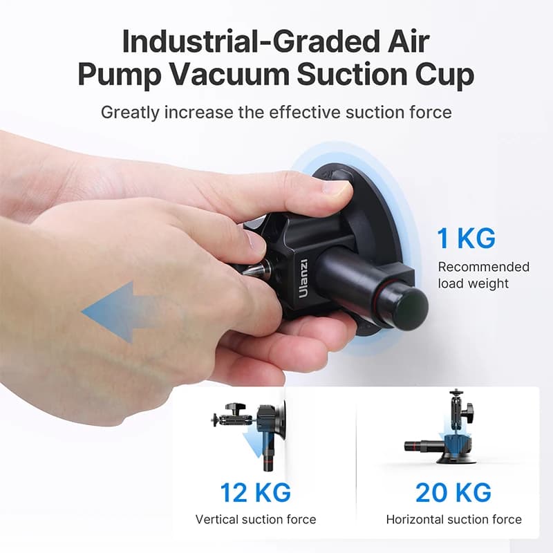 Ulanzi 3 pouces/4.5 pouces caméra d'action pompe à main ventouse sous vide 1/4 "3/8" support de stab