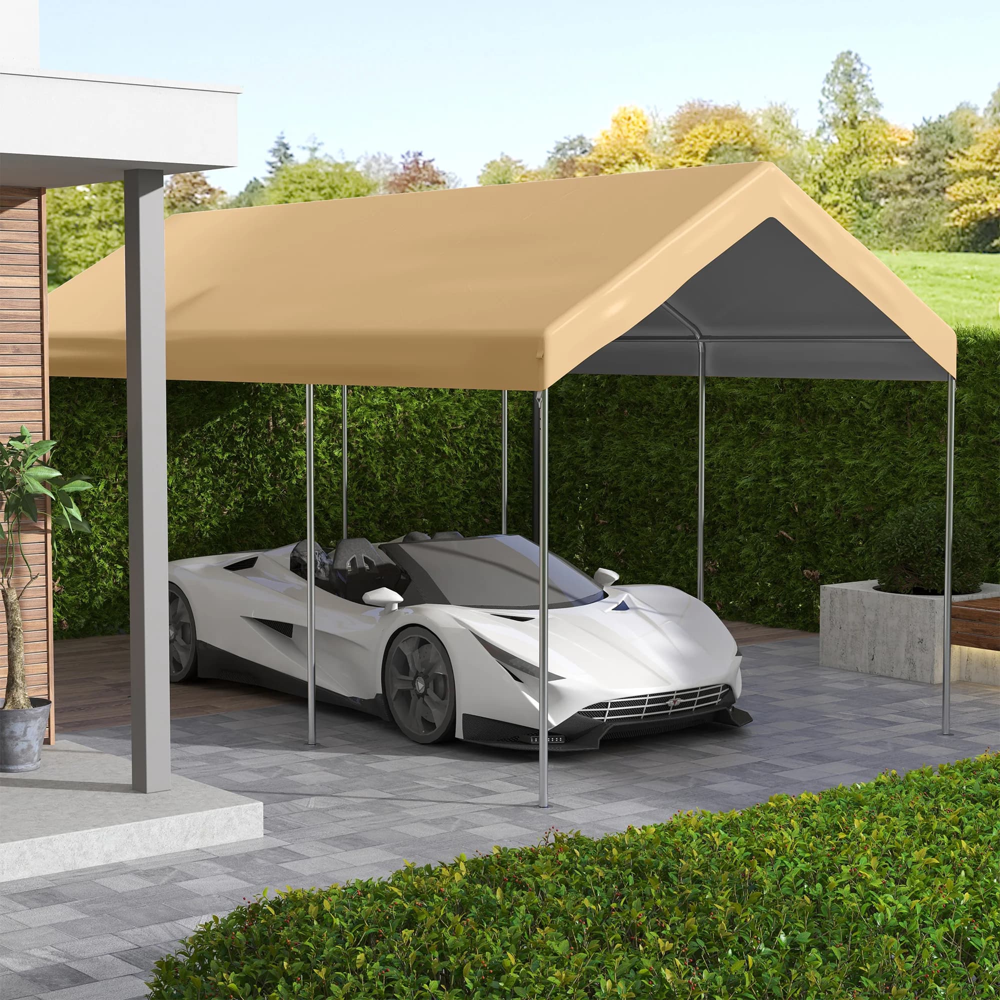 Outsunny-Juste de remplacement pour carport 10x20, beige, avec cordons de duextrêmes