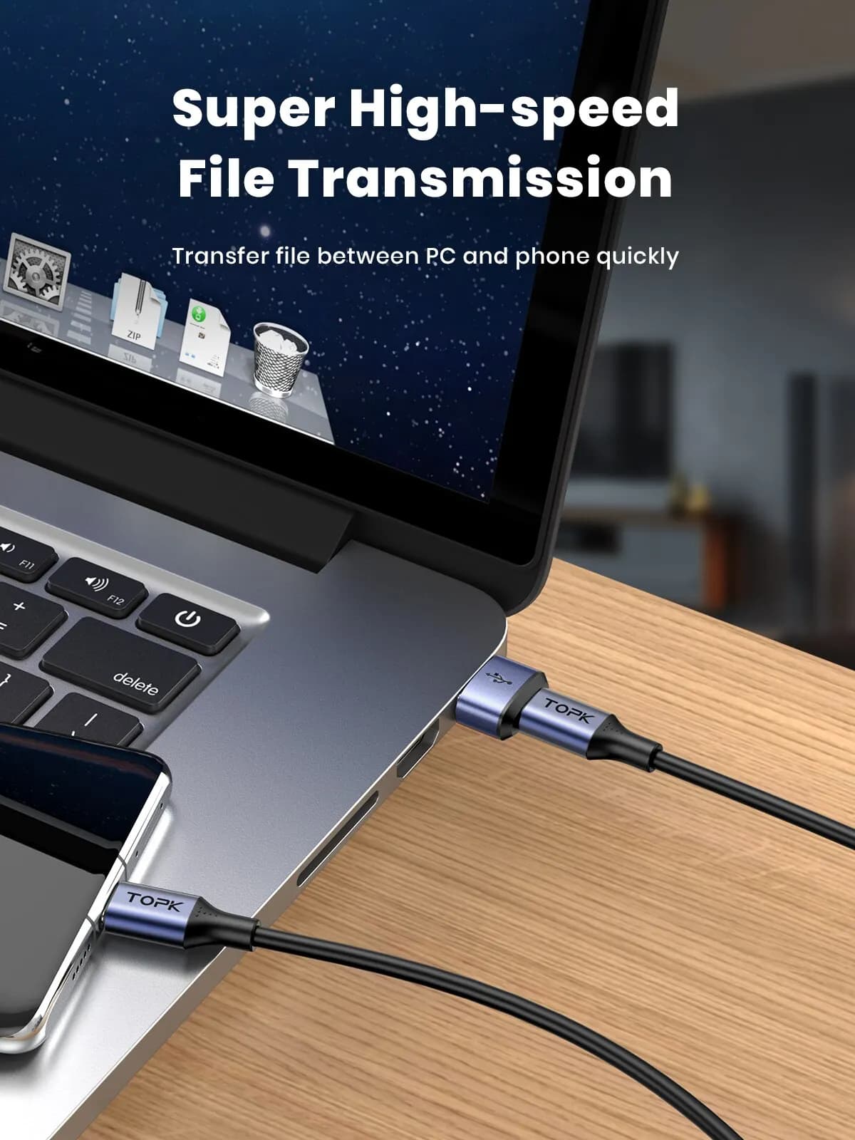 TOPK-Adaptateur USB C vers USB mâle AT13, USB femelle (Type-C) vers USB 2.0 mâle (USB-A), charge rap