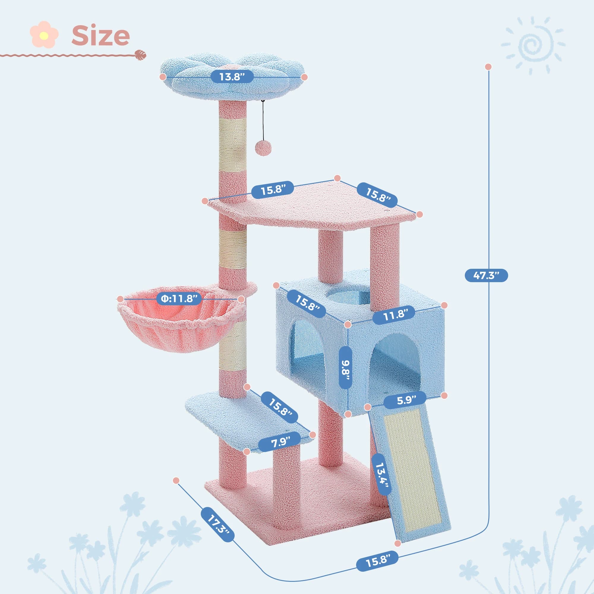 Tour d'arbre à chat à plusieurs niveaux avec poteaux à gratter recouverts de sisal, condo mignon pou
