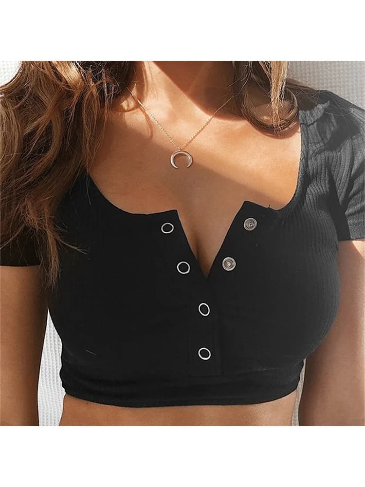T-shirt manches courtes femme, haut court, élégant, simple, de fête, moulant