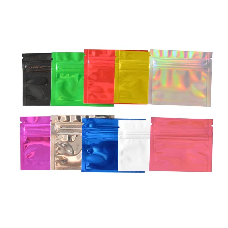 Sacs en aluminium Mylar colorés à fermeture éclair, sachets de thé, sac de stockage des aliments, po