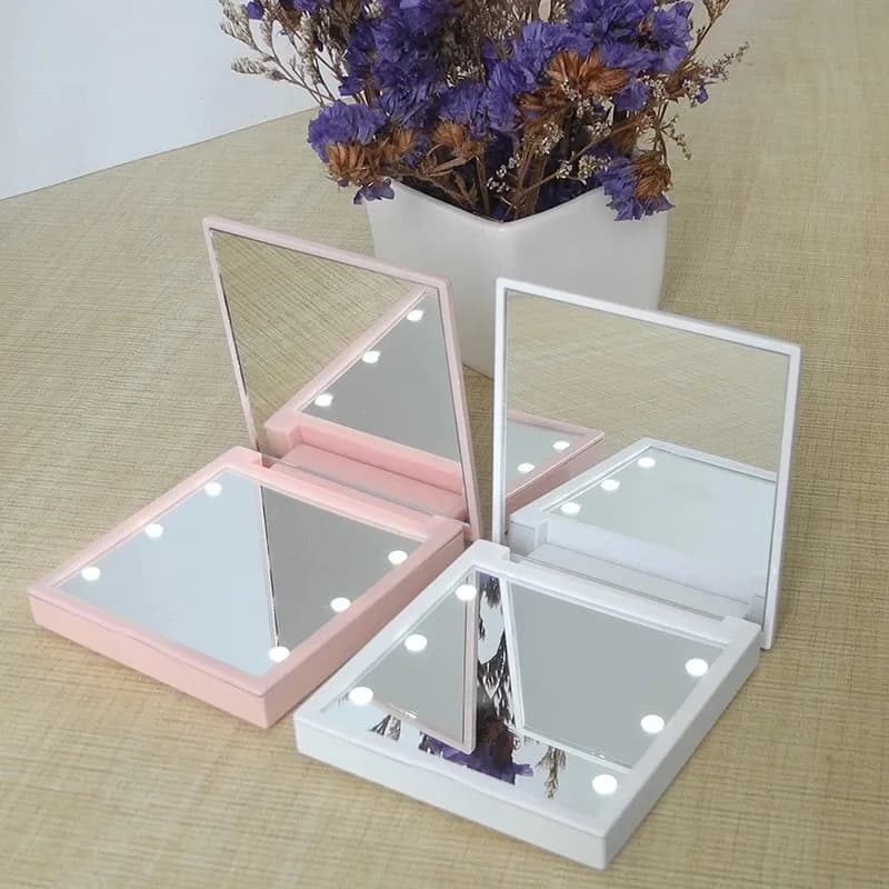 Miroir de maquillage à 6 Led avec loupe légère, petite poche Portable de voyage rose noir blanc, mir
