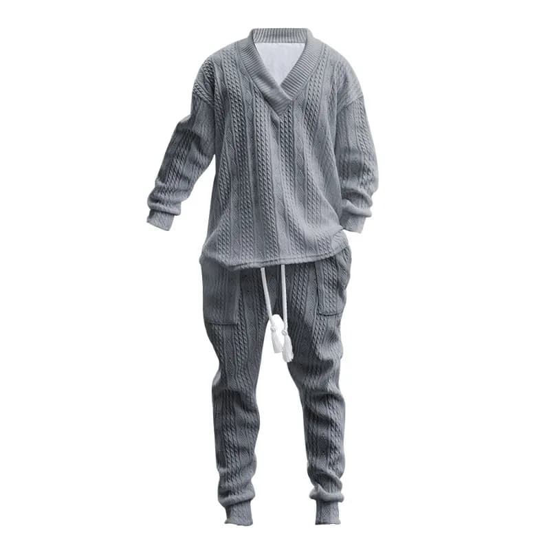 Ensemble pull tricoté en Jacquard polyvalent pour hommes, pantalon décontracté, col en v, nouvelle c