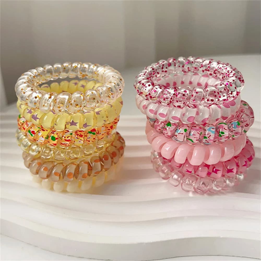 Cravates en spirale colorées pour femmes et filles, anneaux de cheveux en résine, bobine de MSI, por