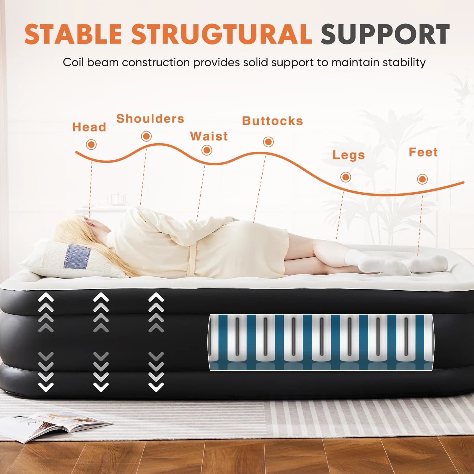 JHK Queen – matelas pneumatique double taille, double hauteur, antidérapant, capacité de poids infér