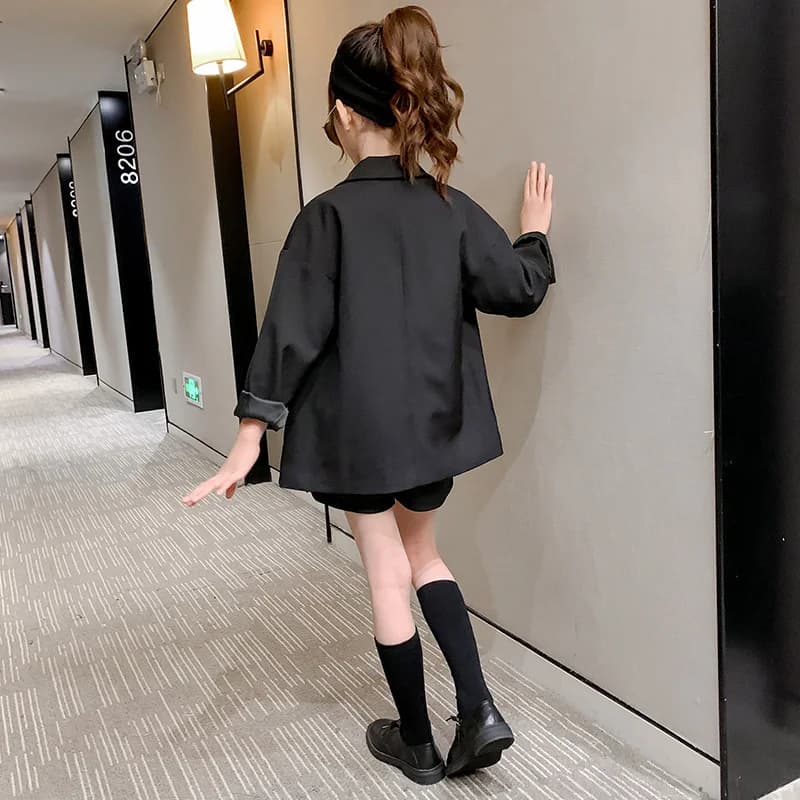Blazer élégant pour enfants, couleur noire, veste de mariage pour filles, style anglais, vêtements f