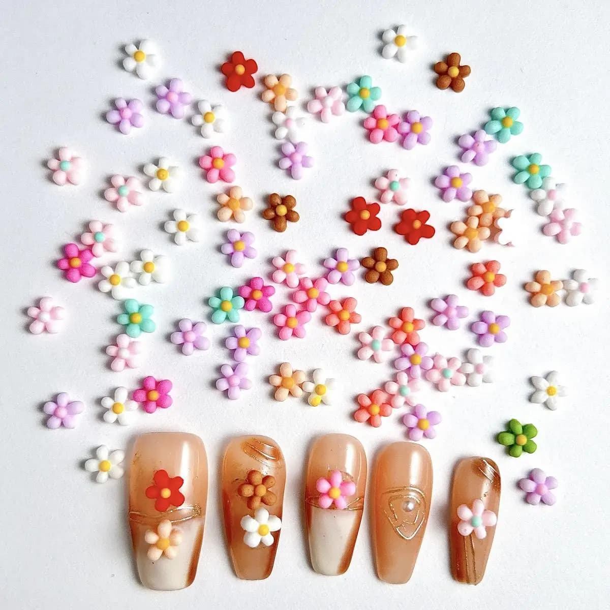 Breloques pour ongles en résine, mélange de fleurs 3D, dessin animé mignon qui brille dans la nuit, 