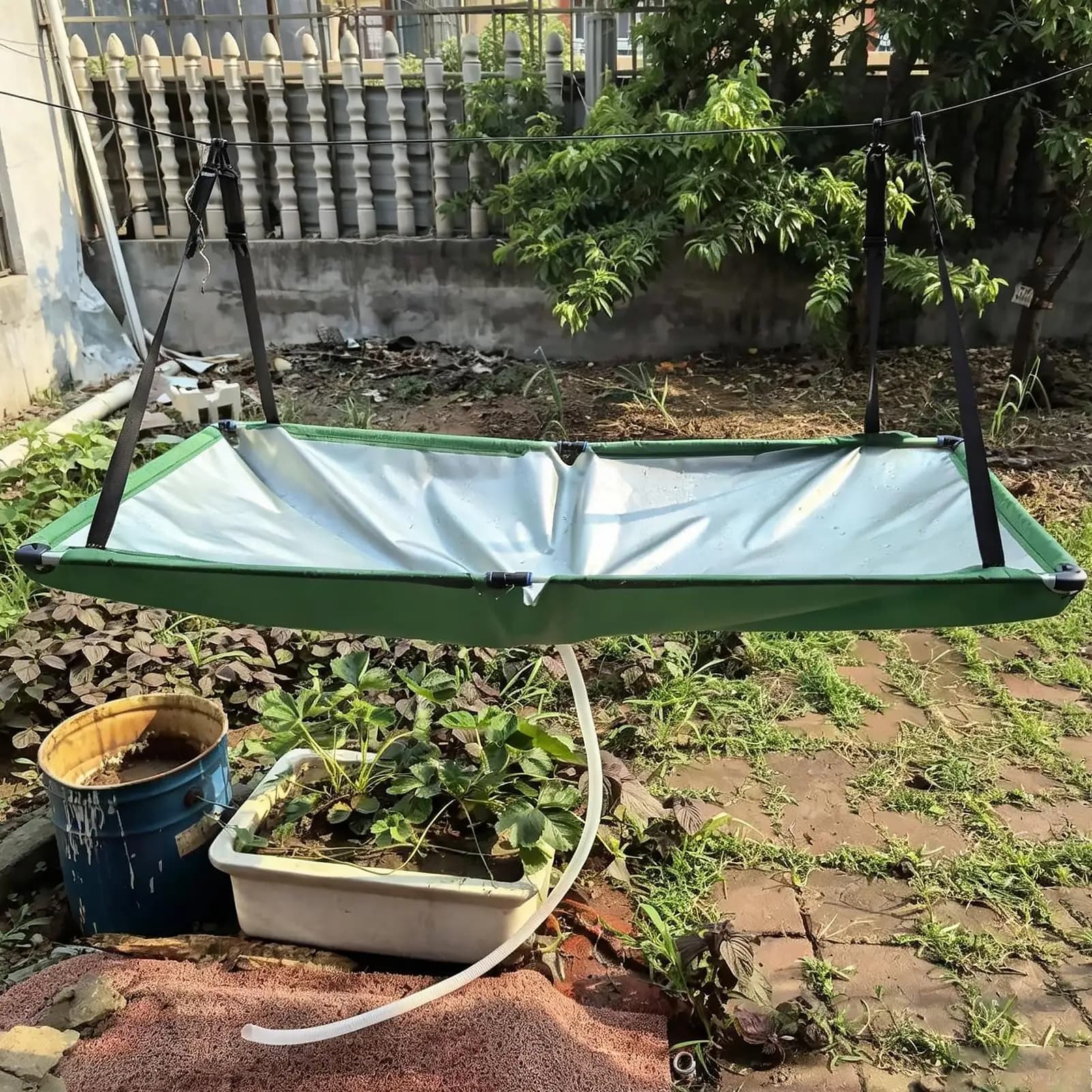 Collecteur d'eau de pluie en tissu avec filtre et tuyau pour pelouse, jardin, cour, balcon, camping,
