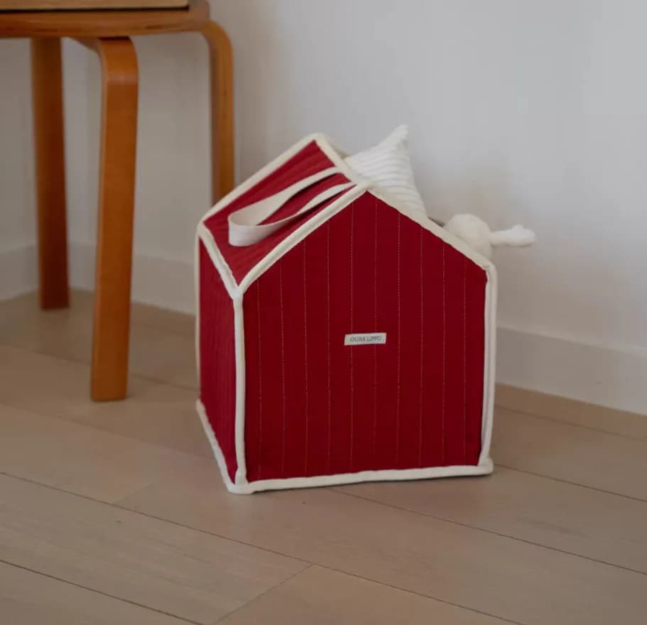 Sac de rangement en coton rouge de style maison pour couches, vêtements et jouets de bébé, panier de
