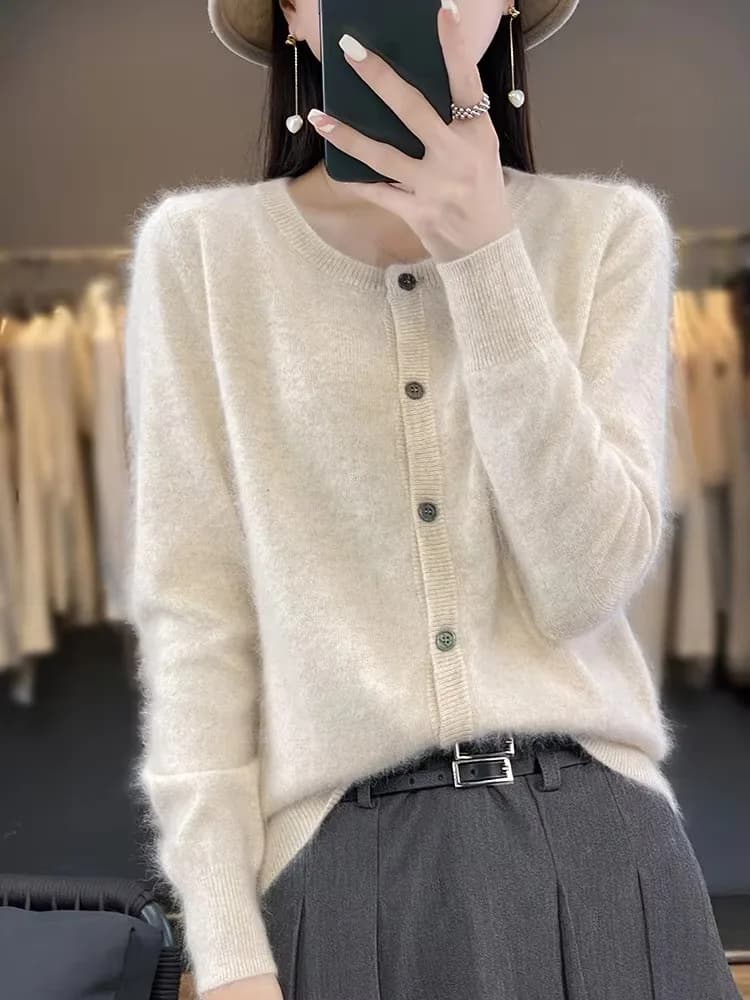Aliselect – Cardigan super chaud en cachemire pur pour femme, col rond, vêtements amples pour femme,