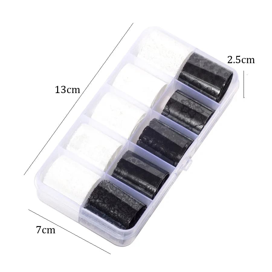 Feuille de transfert de dentelle noire et blanche, 10 rouleaux de 2.5x60cm, pour Nail Art, enveloppe