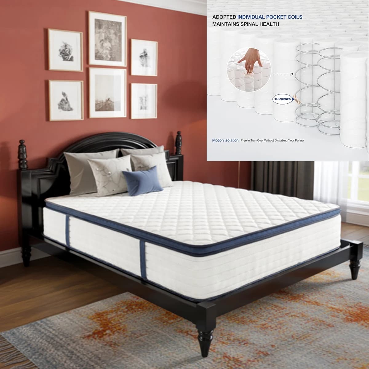 Matelas Queen Size 10/12/14 pouces, matelas hybride, ferme moyenne pour le soulagement de la pressio