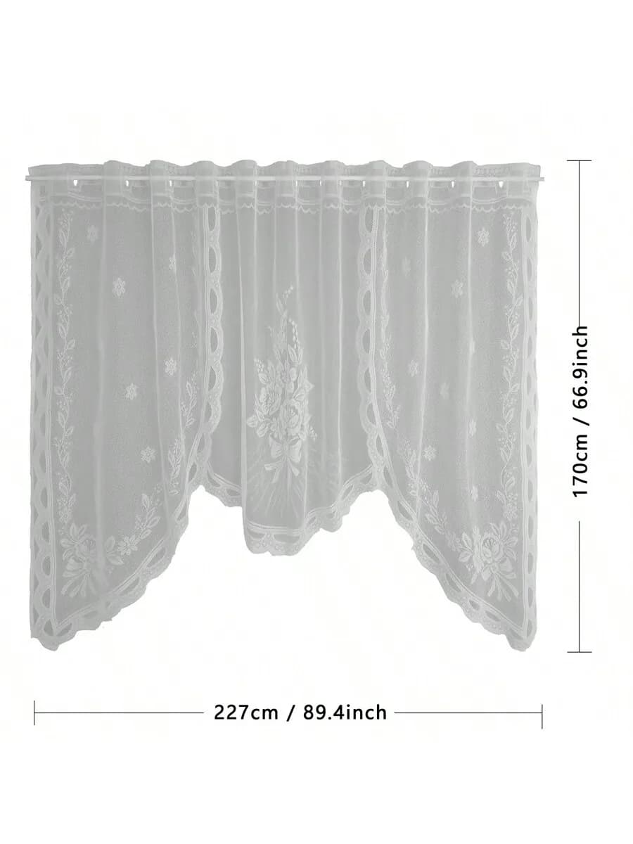 Rideau floral vintage français avec détails en dentelle ondulée pour la décoration de fenêtre de cui