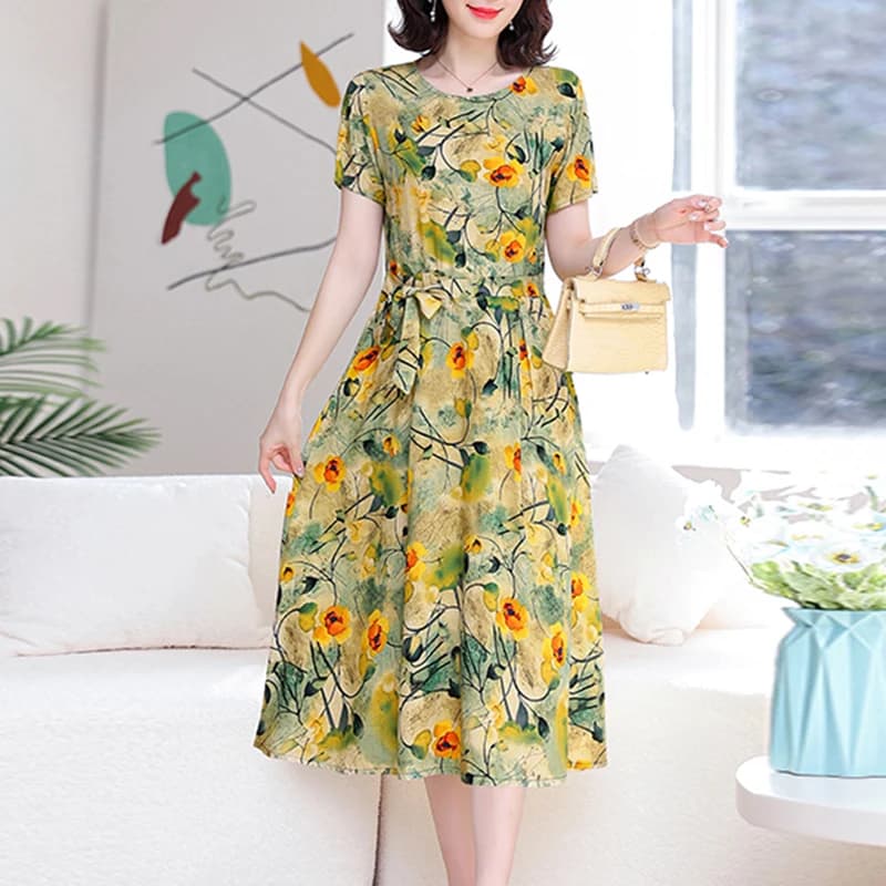 Robe d'été à col rond pour femmes, tenue de soirée en coton, grande taille, style bohème