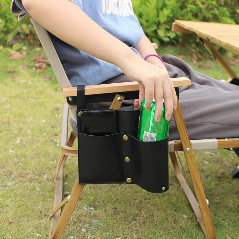 Poche pour chaise de camping, pochette pour chaise de plage avec 2 poches en cuir, sac latéral pour 