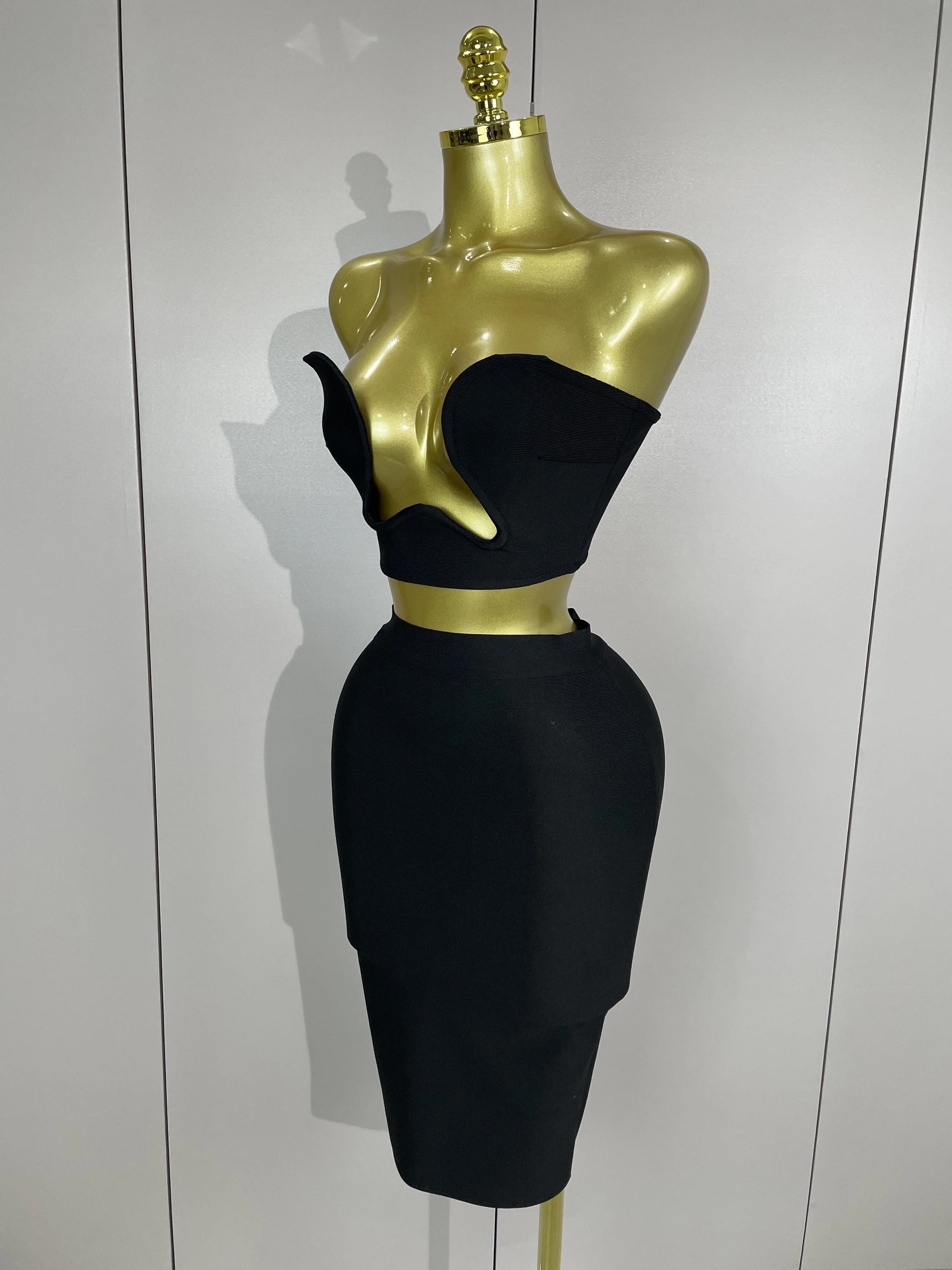 2025 Femmes Sexy Bretelles Dos Nu Noir Bandage Deux Pièces Costume Célébrité Designer De Mode Robe D