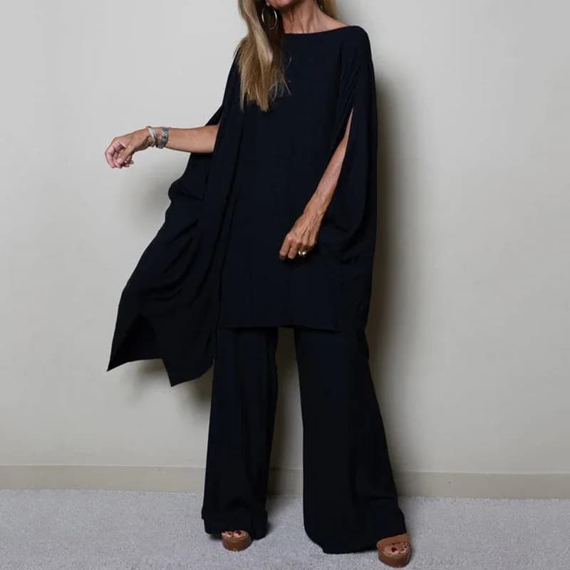 Haut à manches chauve-souris à col rond et pantalon long pour femmes, tenues décontractées, vintage,