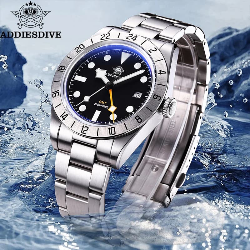 ADDIESDIVE Top marque 39mm Quartz GMT montres 20Bar étanche lumineux bulle miroir Sport verre montre