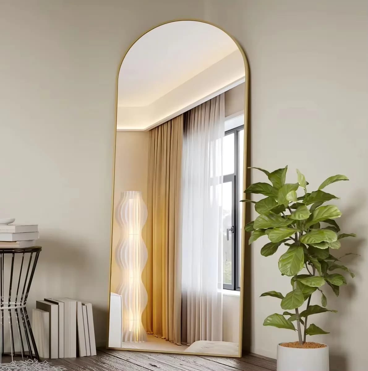 BEAUTYPEAK Miroir pleine longueur arqué, miroir de sol complet de 71 po x 26 po sur pied suspendu ou