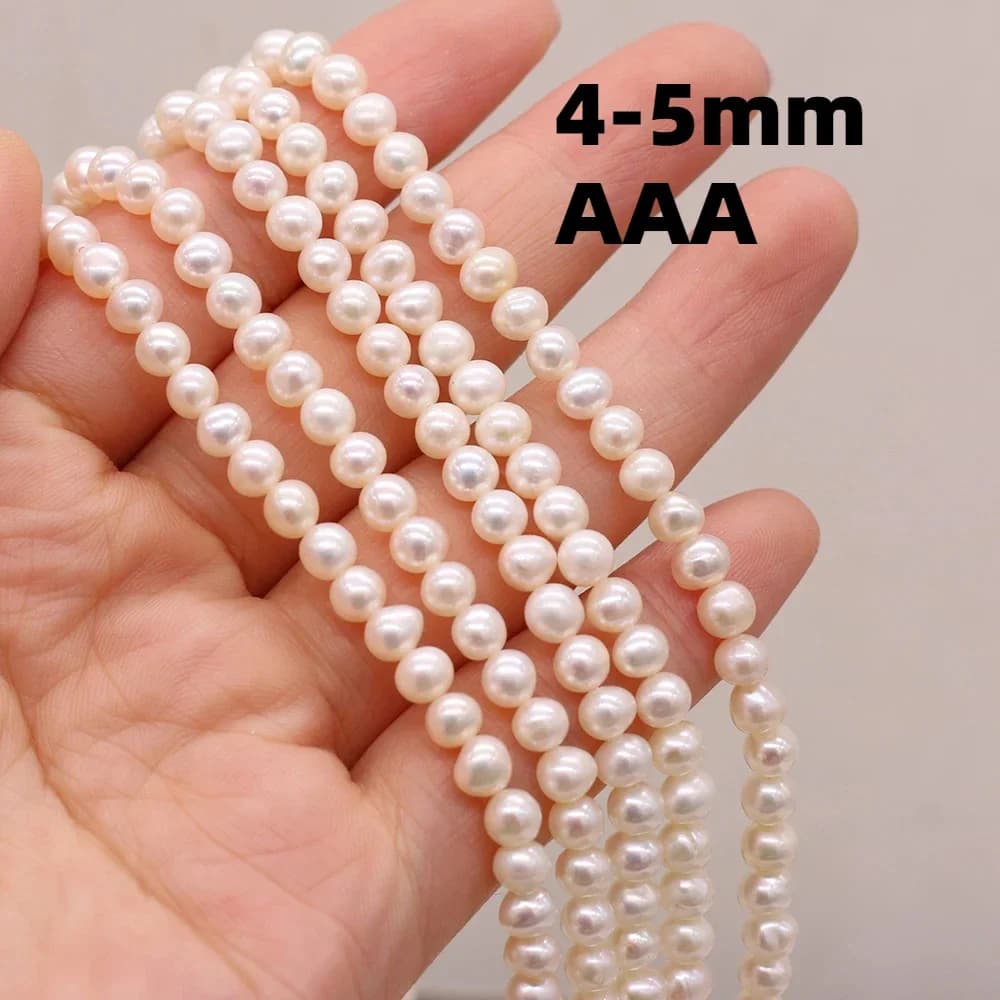 Perles d'Eau Douce Naturelles Blanches AAA + de 4 à 5mm, Perles Rondes d'Espacement pour Bijoux de B