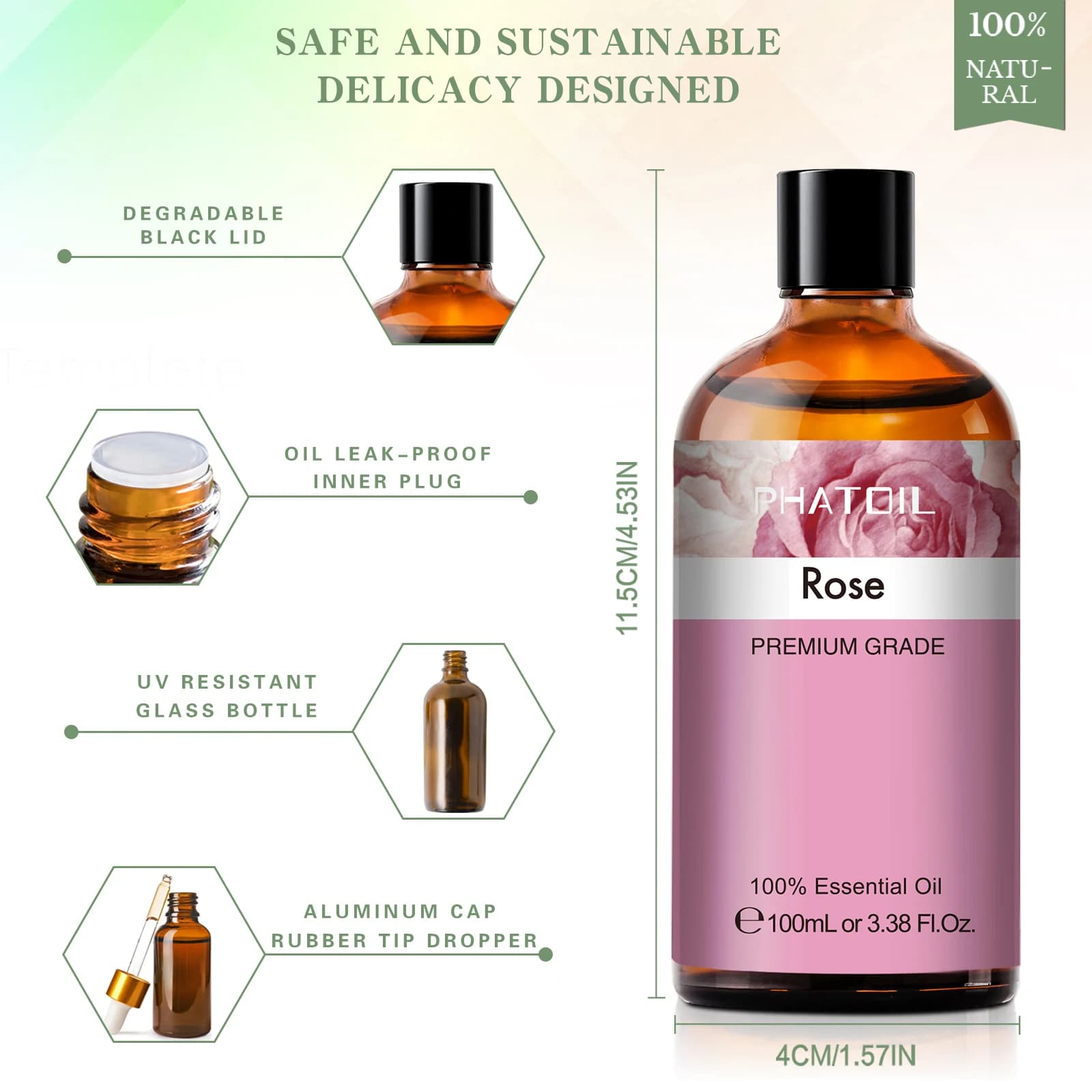 100ML lavande Pure naturel Rose huiles essentielles humidificateur diffuseur vanille menthe poivrée 