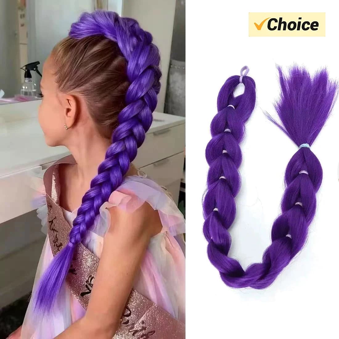 Extensions de cheveux synthétiques violets pré-tressés de 26 pouces avec élastique, pour costumes d'