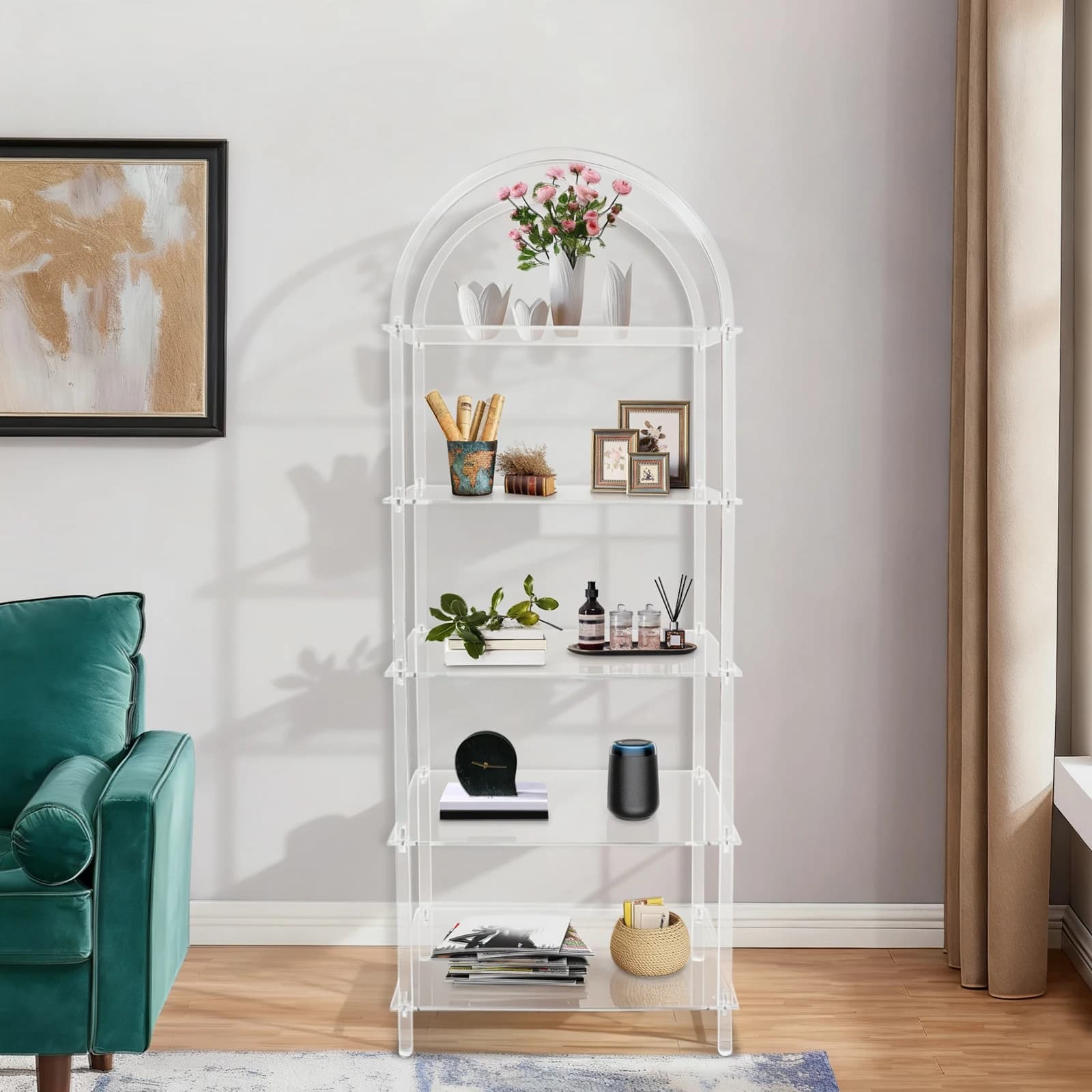 Étagère à livres arquée en acrylique à 5 niveaux, étagère de rangement transparente, étagères à livr