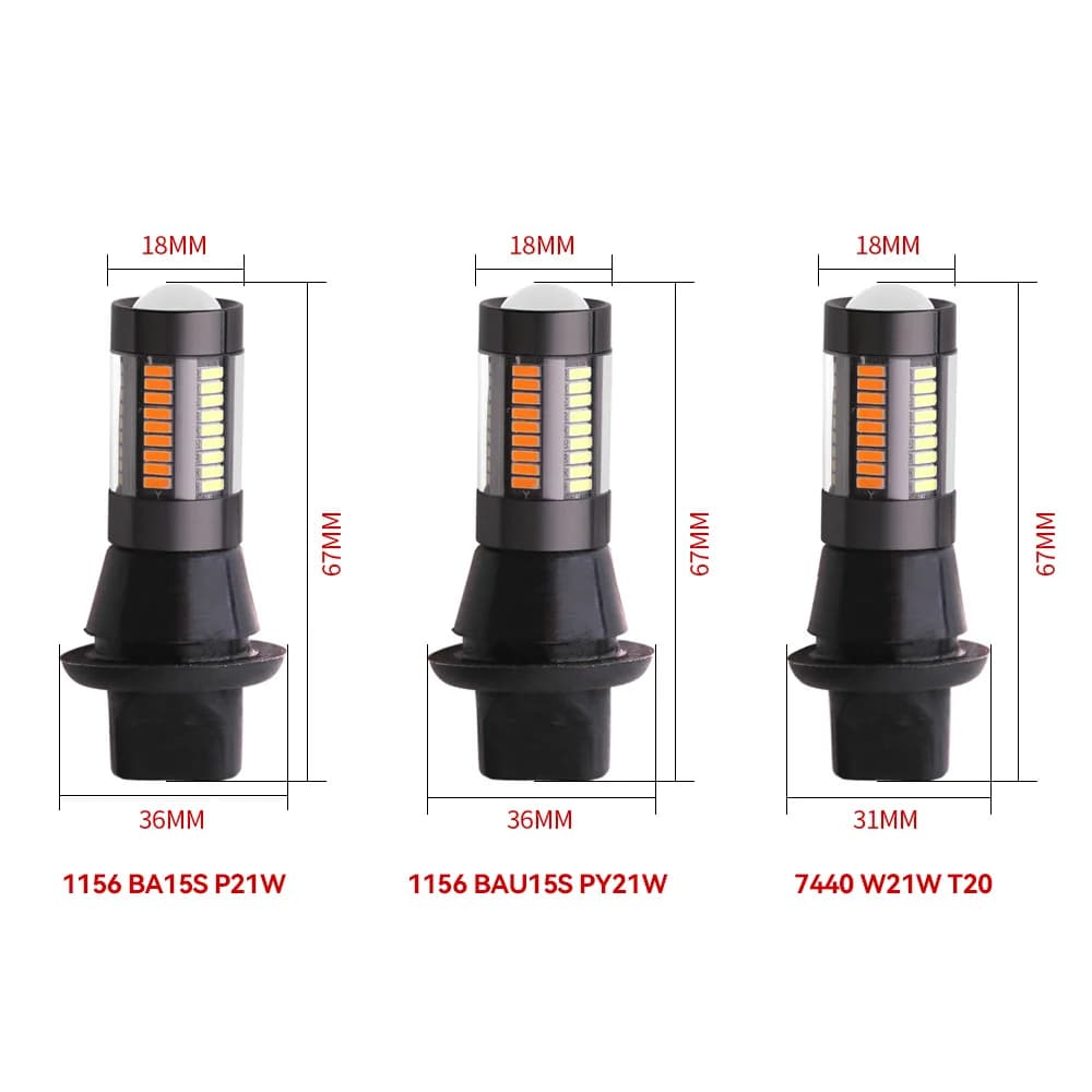 2 pièces double couleur 1156 BA15S BAU15S P21W PY21W T20 7440 ampoule LED Canbus DRL clignotants 401