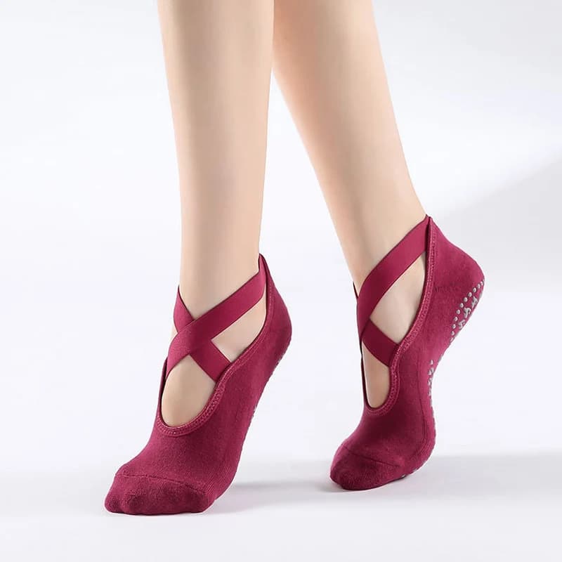 Chaussettes de Yoga antidérapantes avec pansement en coton, dos nu, Pilates, pour femmes, Fitness, B