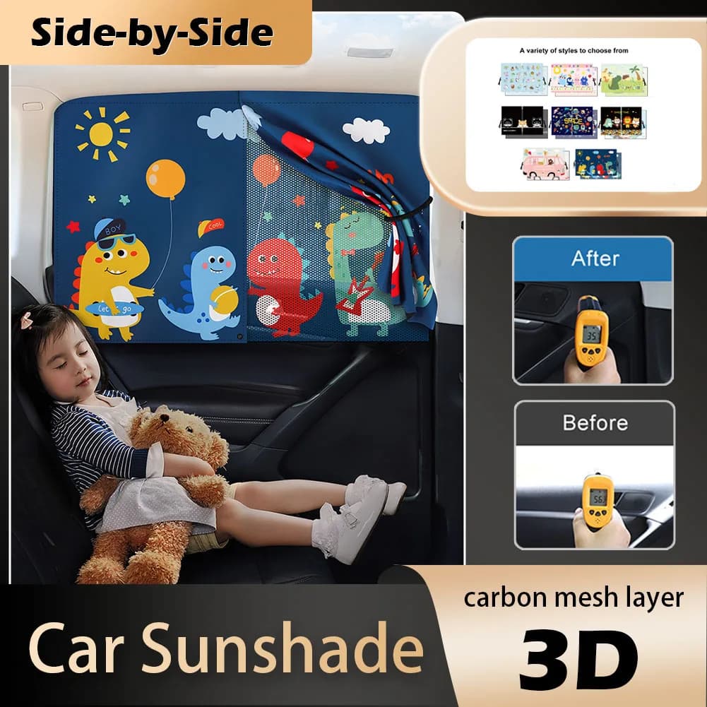 Pare-soleil magnétique télescopique pour fenêtre de voiture, 2 couches, moustiquaire, couverture sol
