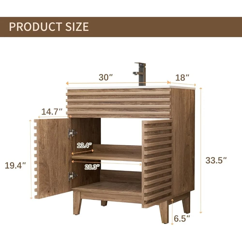 30 vanités de salle de bain avec lavabo combiné, armoire de rangement du milieu du siècle avec rayur