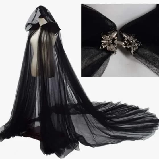Cape à capuche rétro en Tulle pour femme, Cape de mariée Vampire, noir/rouge/blanc, couleur unie, Ca