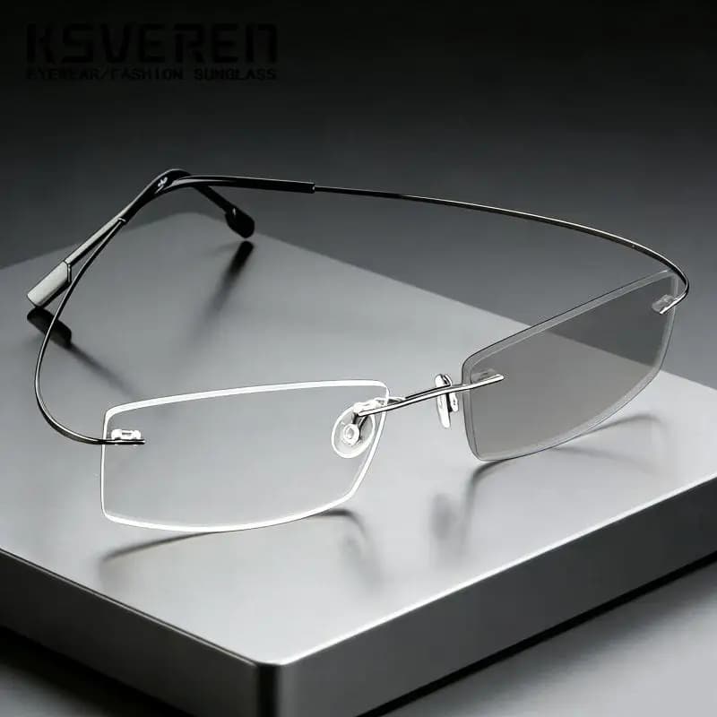 Lunettes de myopie photochromiques ultra légères sans cadre pour hommes, en alliage de titane, pour 