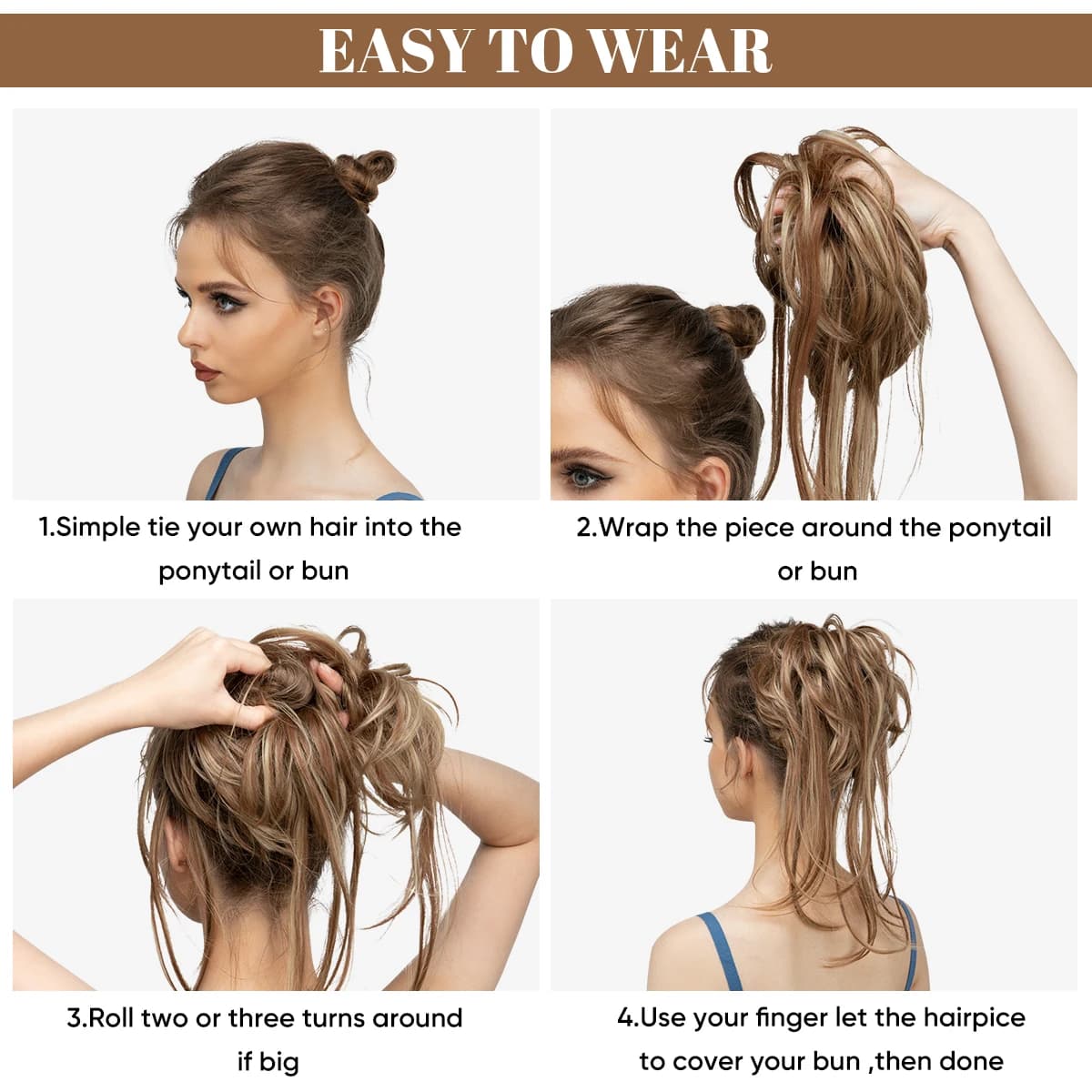 Postiches synthétiques élastiques en désordre, chouchou bouclé, noir, blond, marron, Chignon, beigne