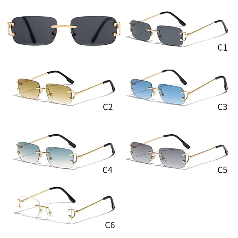 HBK-Petites lunettes de soleil rétro sans monture pour hommes et femmes, rectangulaires en métal, mo