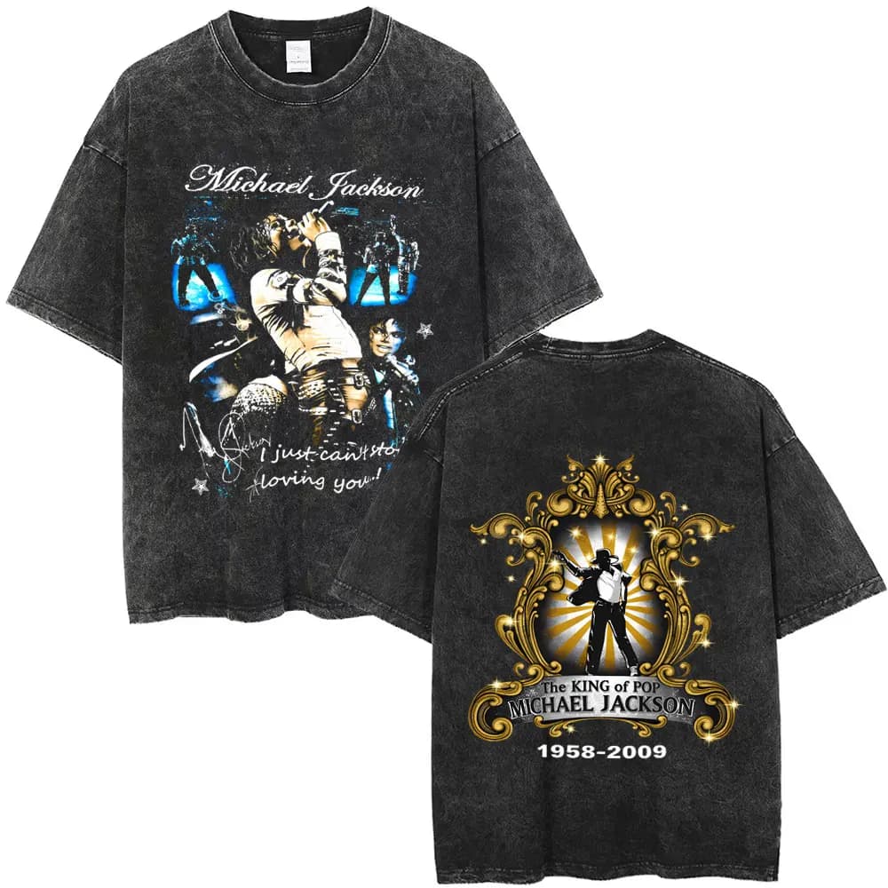 T-shirt graphique vintage lavé Michael Jackson King of Pop pour hommes et femmes, T-shirts rétro roc