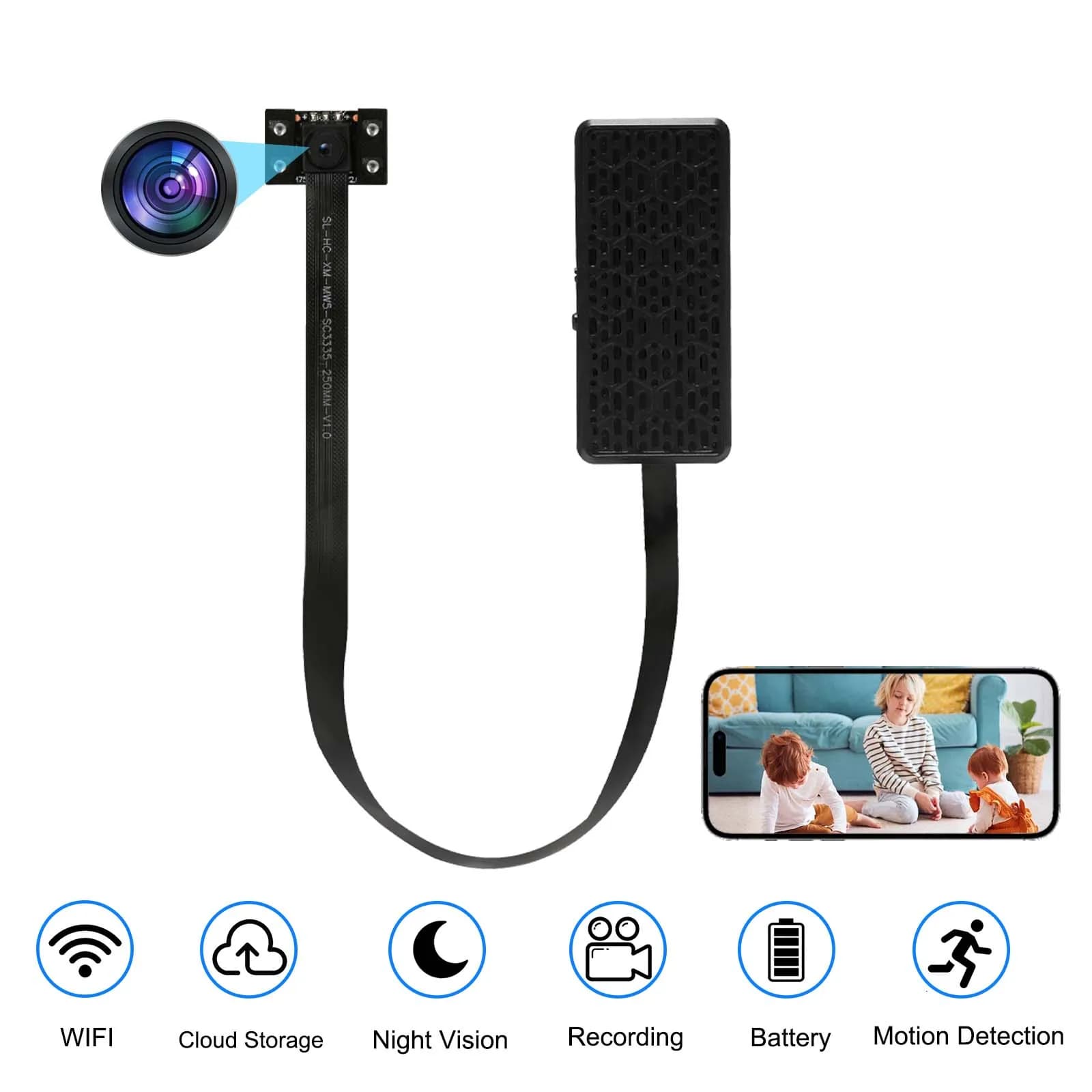 Mini caméra de surveillance WiFi bricolage avec résolution 4K, vision nocturne, détection de mouveme